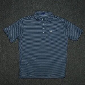 Stitch Golf‎ Shirt Mens Medium Blue Striped Performance Polo Skull Cross Bones